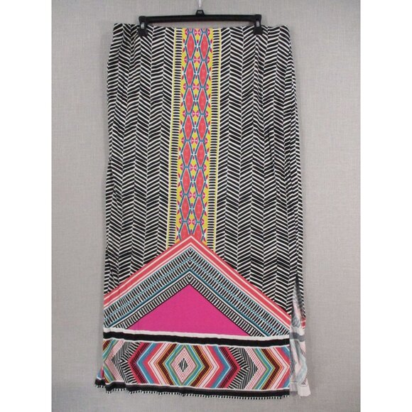 Black & Multicolor Geometric Maxi Skirt XL Made In Cambodia - Picture 7 of 8
